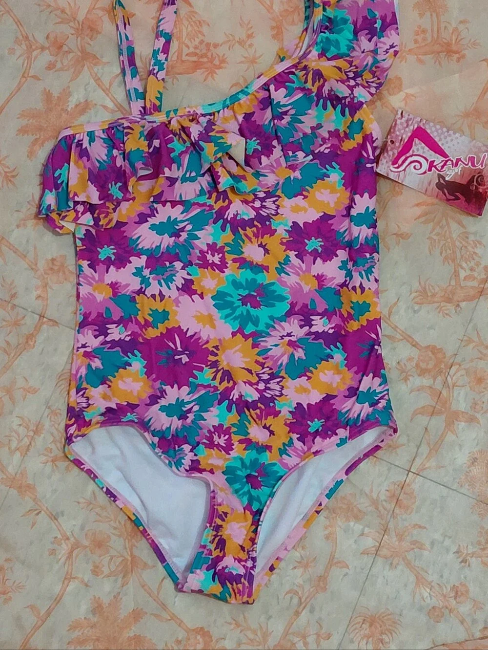 Kanu Surf Floral One Piece Floral  Swimsuit With Ruffle Size - 10 NWT .